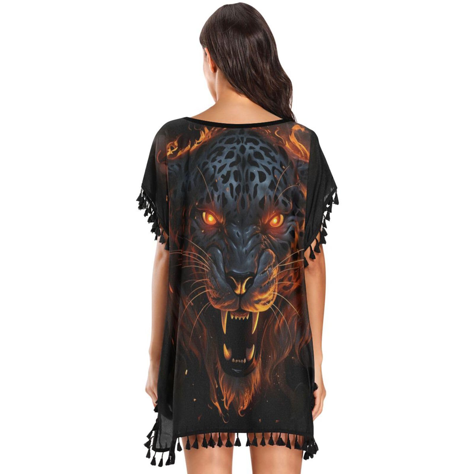 Cheetah Cool Animal Art Women's Beach Cover Up Chiffon Tassel Swimwear Swimsuit Coverups for Girl