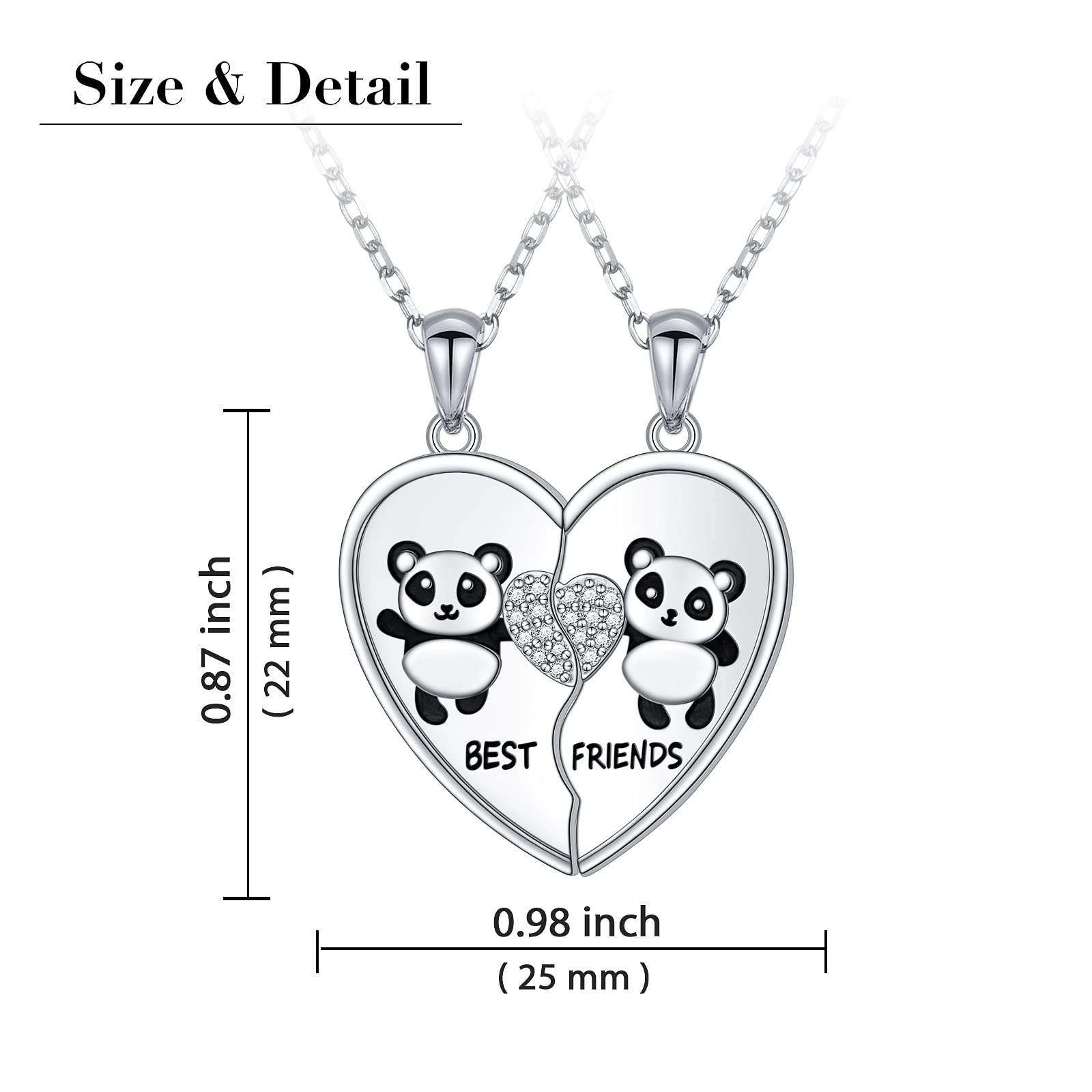 S925 Sterling Silber Best Friends Halsketten Passende Herz Freundschaftsketten für 2 BFF Geschenke Schmuckset, 25*22MM, Sterling Silber, Zirkonia