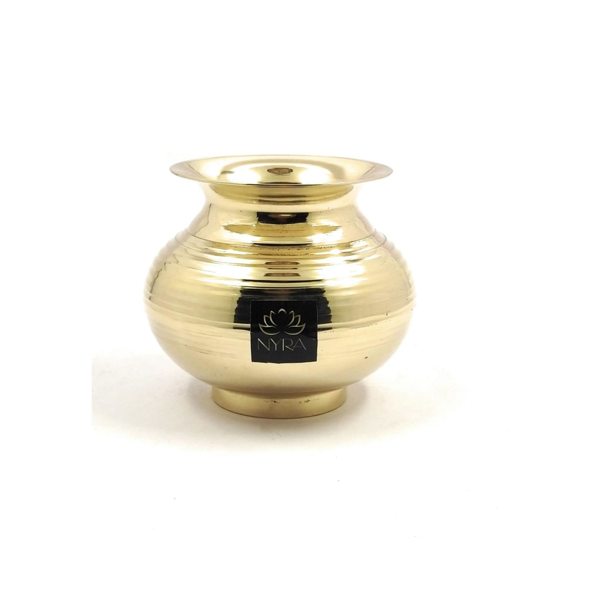NYRA Peetal Brass Designer, Glossy Finish Heavy Water Storage Lota Gunj Kalash Chambu for Home/Kitchen/Pooja/Temple/Festival (Large - 1000 ML (1 Ltr))