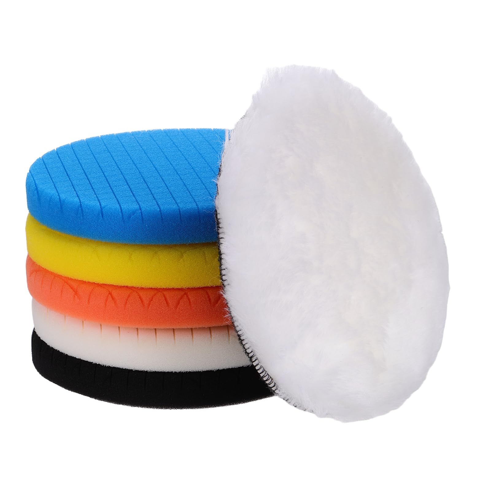 WorkBless 6PCS Buffing Polishing Pads, 180mm Face for 7 Inch Backing Plate Compound Buffing Sponge and Woolen Pads Cutting Polishing Pad Kit for Car Buffer Polisher, Polishing and Waxing