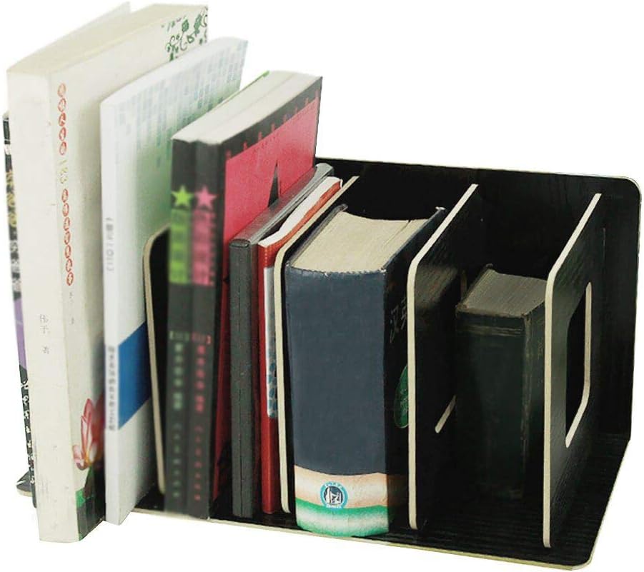 Wooden 4 Sections Book Shelf DIY Storage Rack Bookshelf Display Organizer Creative Stationary Storage File Letter Documents Magazine Paper Holder CD DVD Storage Shelf for Home Office White (Black)