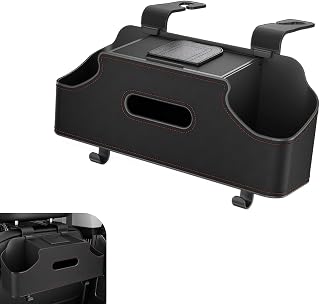 Car Organizer and Storage Box, 3 in 1 Multi-functional Storage with Cup Holder & Tissue Box & Phone Holder, Large Capacity Hanging Organizer, Interior Part for Cars Trucks SUVs (Black)