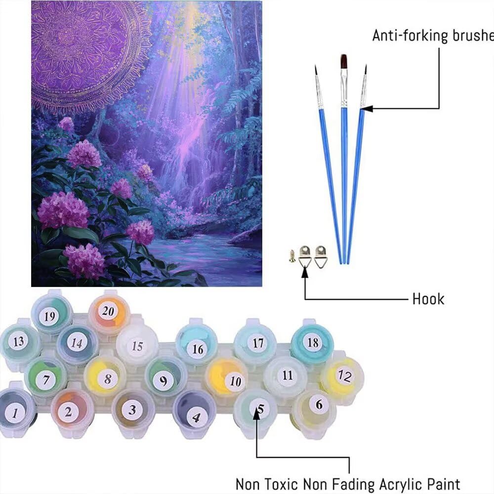 Malen Nach Zahlen Erwachsene DIY Komplettset - Hochwertige Acrylfarben & Leinwand - Entspannendes Kunsthandwerk für Anfänger & Fortgeschrittene Ideales Home Deko Purple Falls Motiv (80x100cm) C-1001
