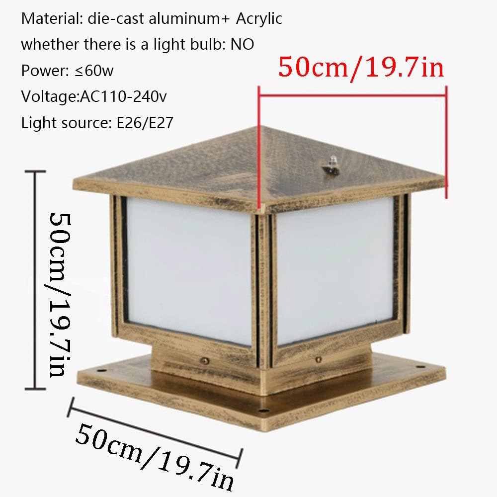 IP54 Outdoor Waterproof Patio Pole Lamp, Square Wall Mounted Column Headlight, Square Landscape Clamp Pillar, E26 Industrial Outdoor Floor Lamps for Porch Door,