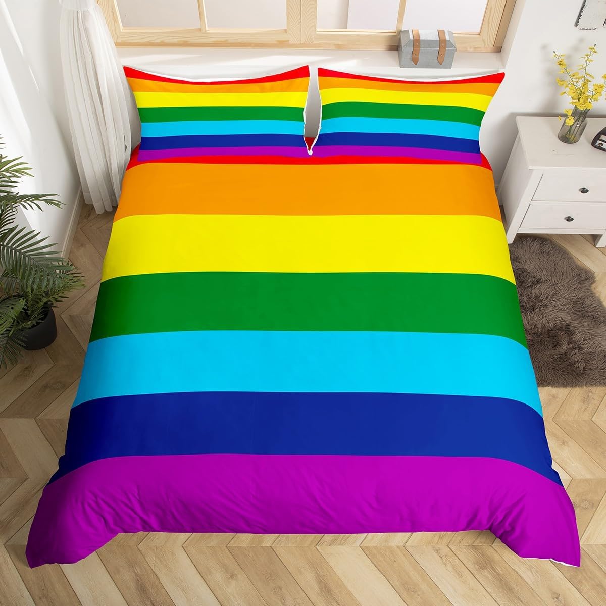Rainbow Pride Duvet Cover Set - Full Size, 3pcs Bedding Set with Rainbow Flag Comforter, Quilt Cover & 2 Pillowcases