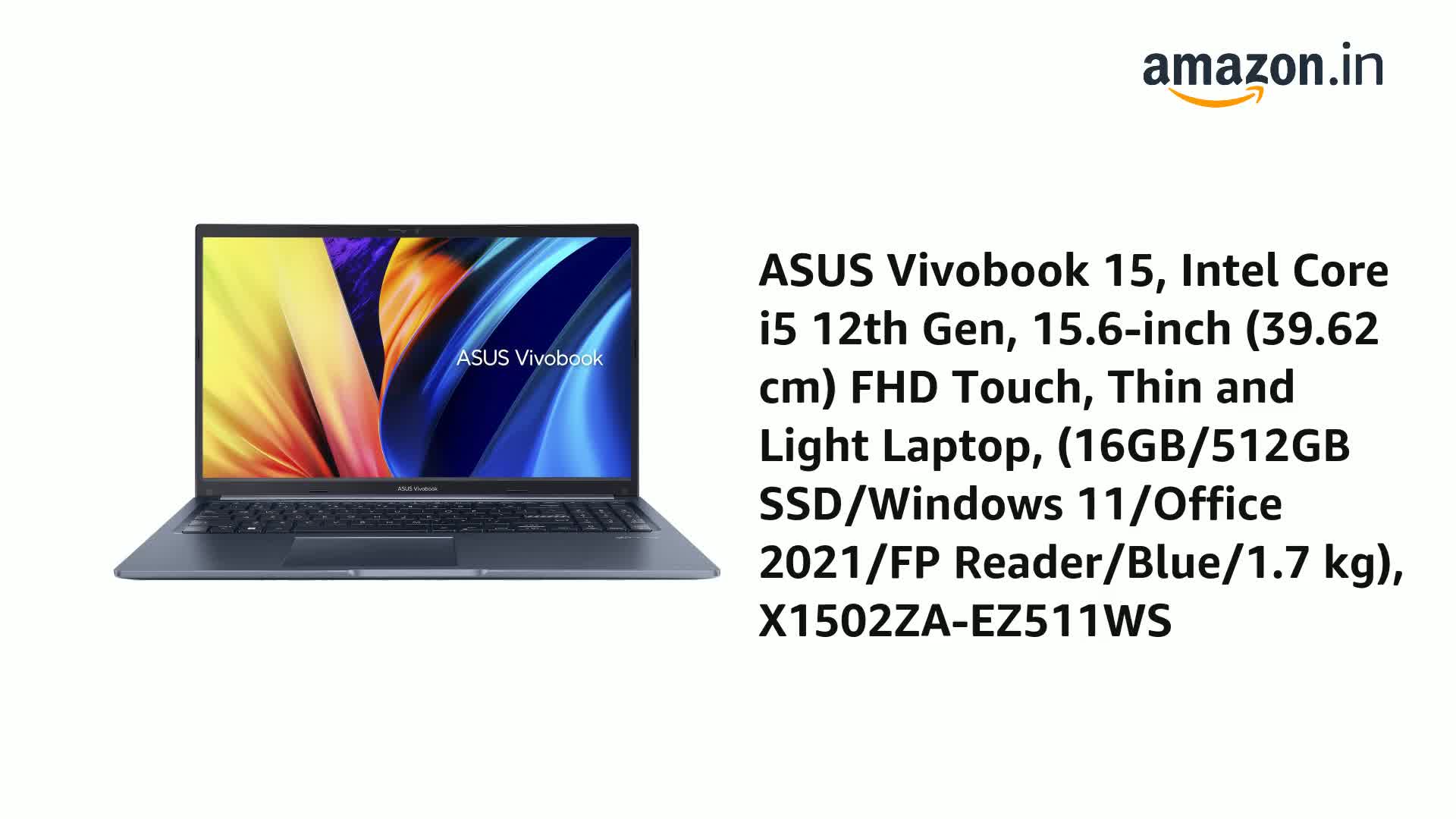 ASUS Vivobook 15, Intel Core i5 12th Gen, 15.6-inch (39.62 cm) FHD
