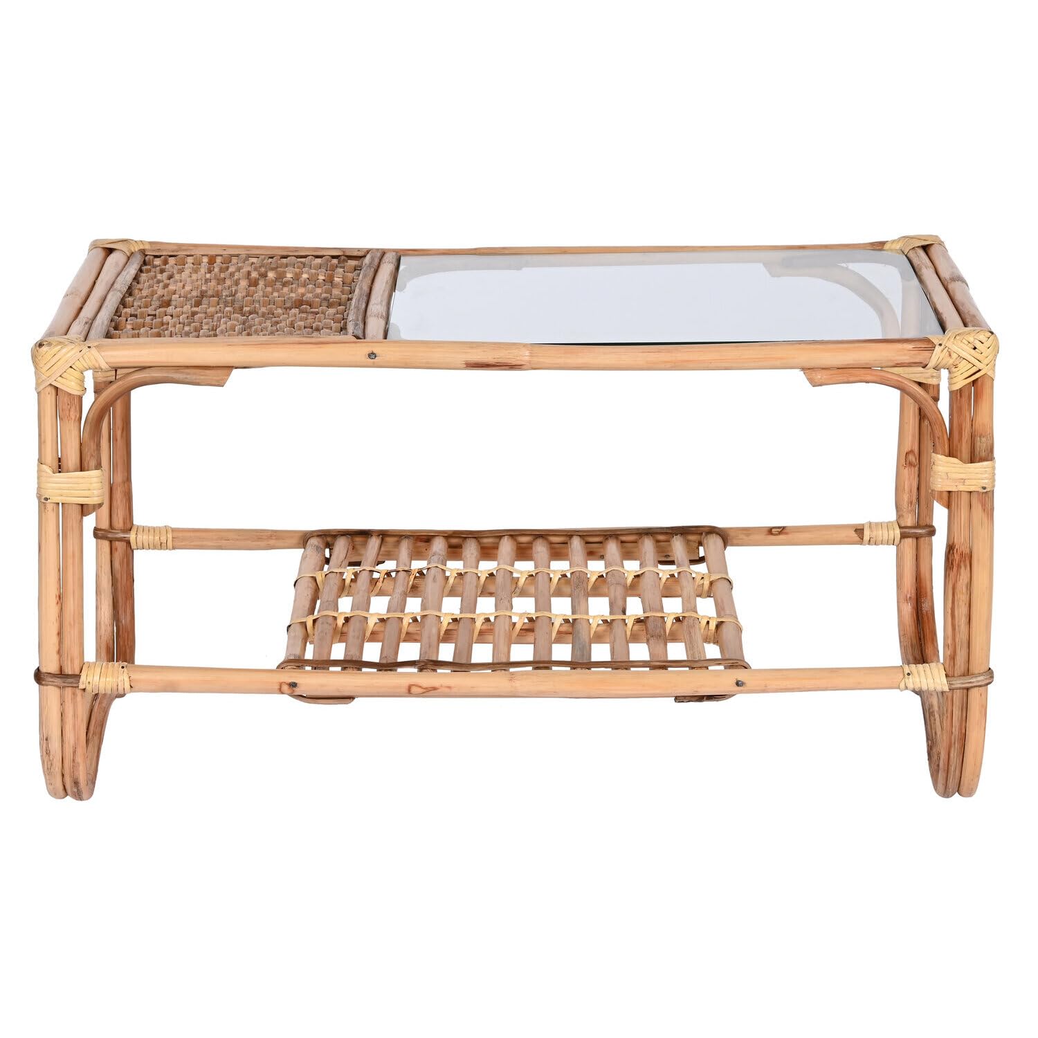 Table basse en rotin et bambou naturel 76x46x40 cm pour salon