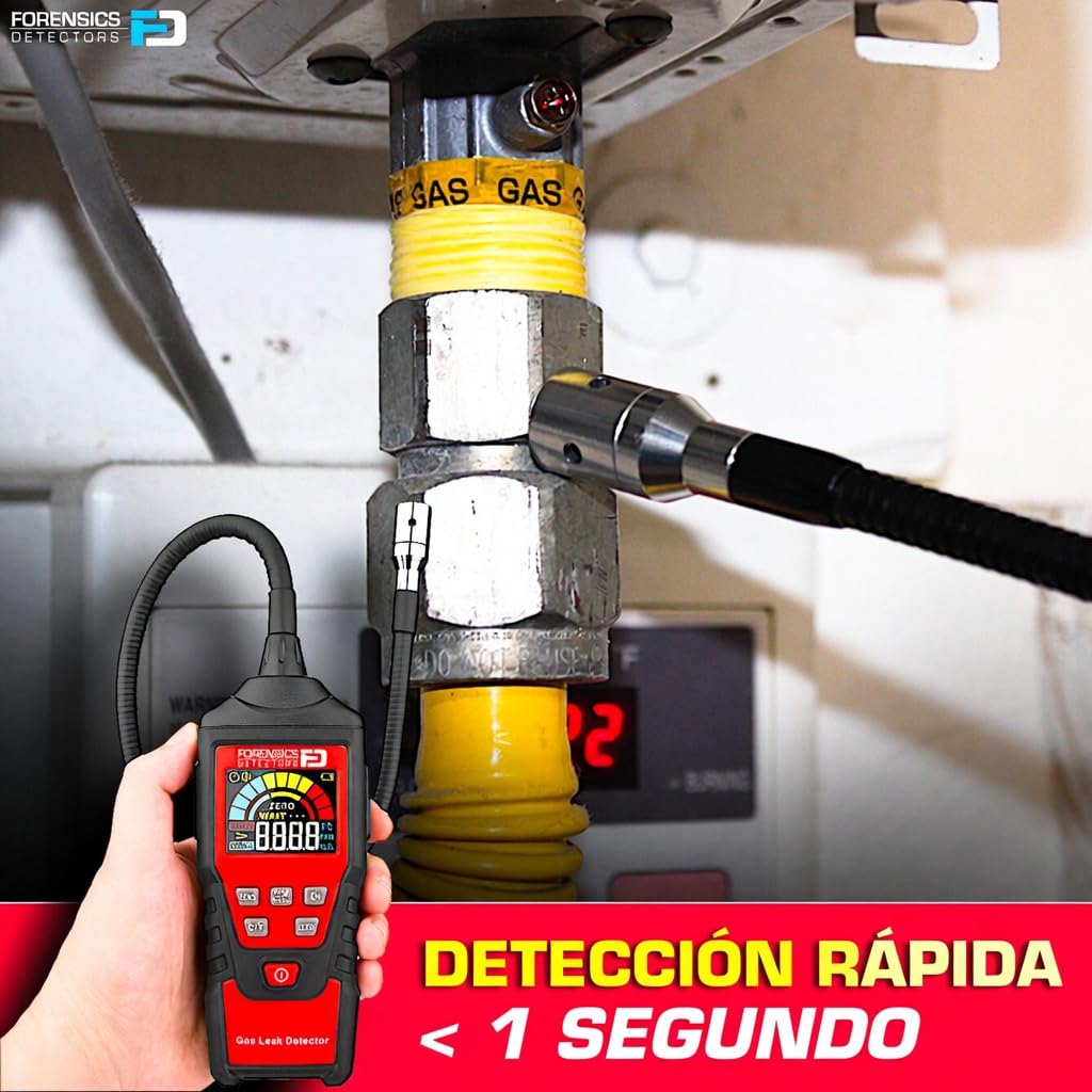Detector de Fugas de Gas | Prueba de Caída Superada Desde 10 Pies | Gas Natural, Alcoholes, Metano, Gases Combustibles, Acetona, Etanol, Propano, Butano, Gasolina, Diésel, IPA, Tolueno, GLP, GNL