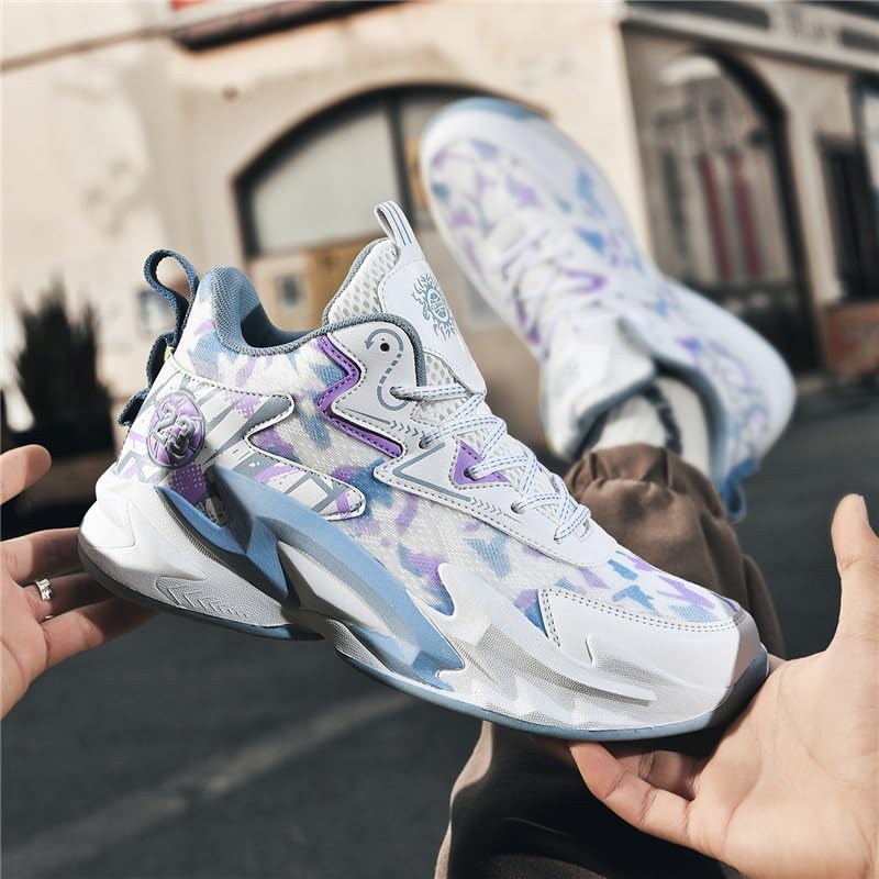 Męskie oddychające buty do koszykówki z amortyzującą przyczepnością Trwałość Modne codzienne sportowe(Blue,41 EU)