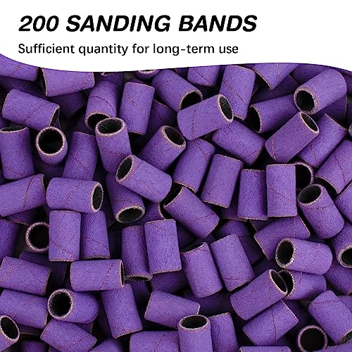 Rolybag Sanding Bands for Nail Drill 240 Grit Extreme Fine Nail Sanding Bands 200Pcs Purple Professional Sanding Bands and 2Pcs Nail Drill Bits for Manicures and Pedicure