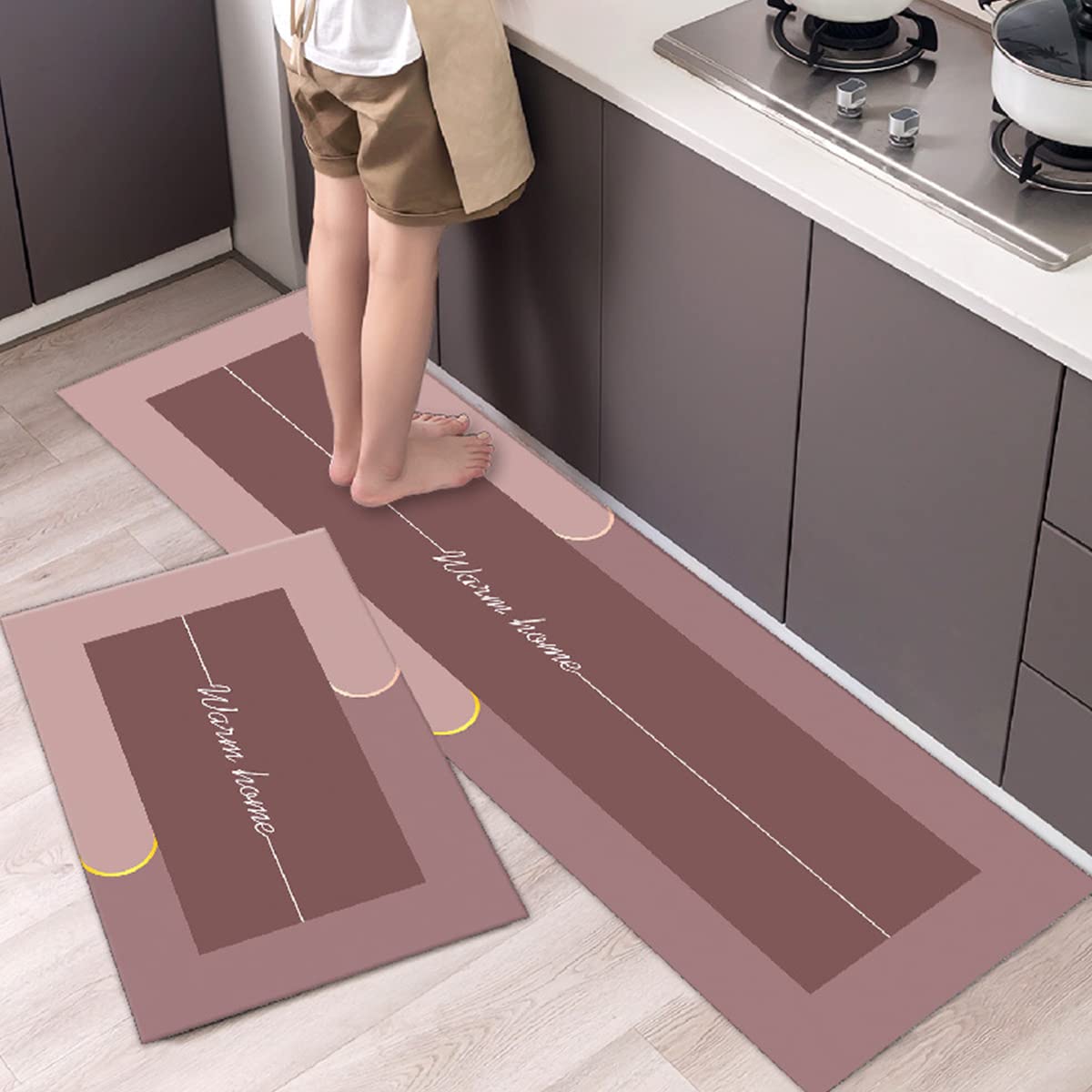 Juego de 2 alfombras de cocina antifatiga, antideslizantes, cómodas, impermeables, de 16 x 24 pulgadas + 16 x 47 pulgadas
