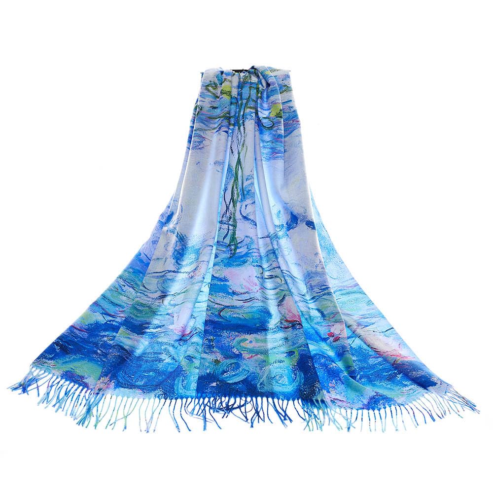 Blue Pashmina Scarf Water Lily Shawl Wrap Womens Signare Claude Monet Artwork