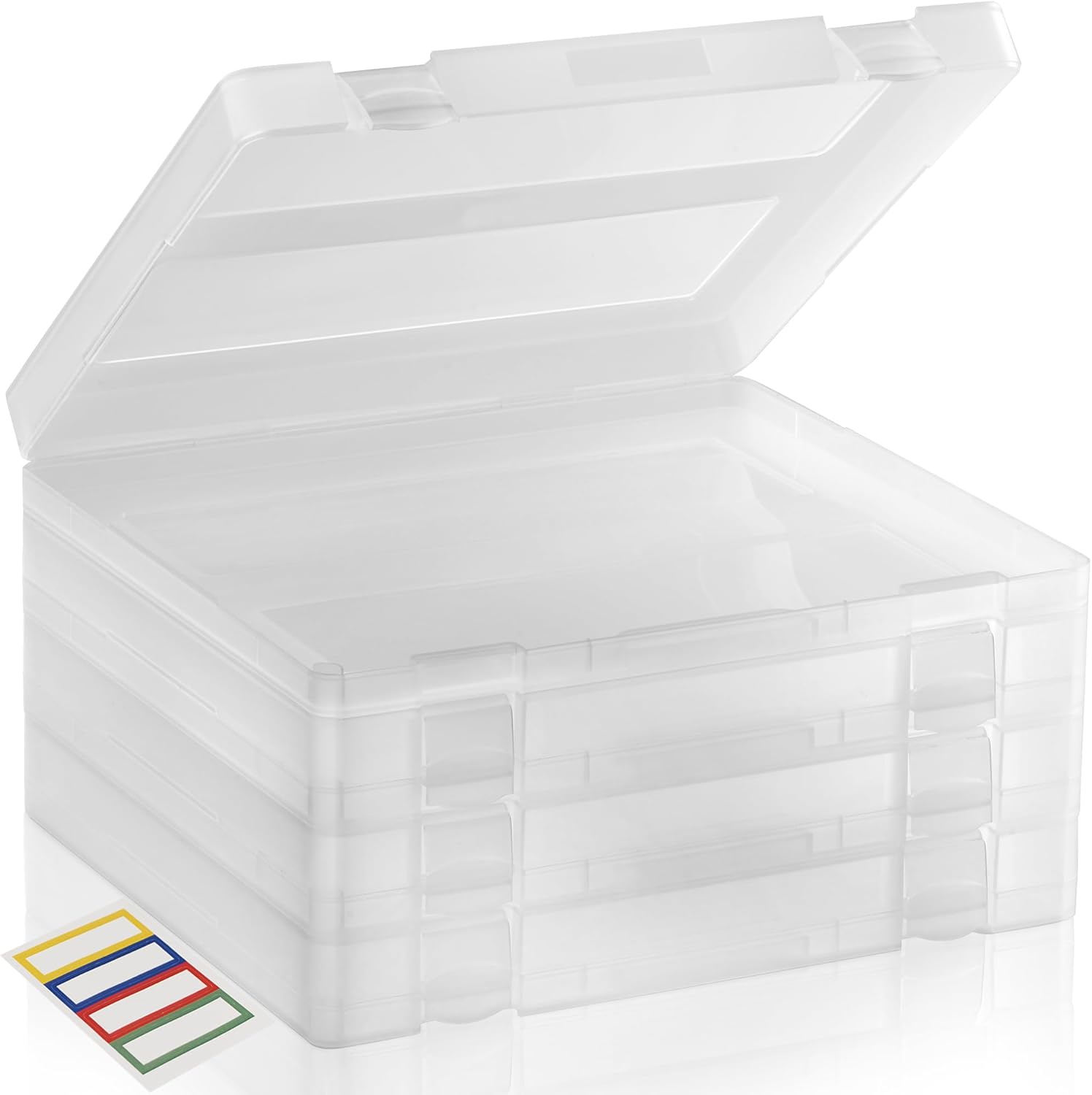 4-Pack Art & Craft Organizer Storage Case - Semi Transparent Stackable Plastic Craft Storage Container, Project Organizer Box Paper Custom Size Fit 8.5 x 11 Paper & More 12.4 x 10.8 x 1.7 In - Image 2