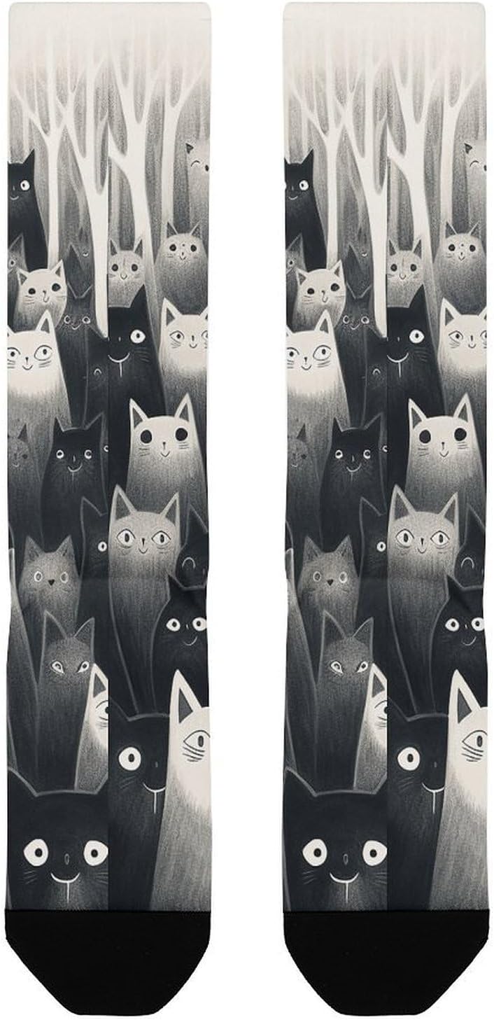 Black Cats Knee High Soccer Socks Moisture Wicking