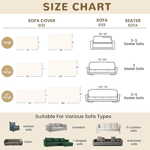 Miniatura 7 de ROOMLIFE Funda de sofá bohemia beige con borlas, funda de sofá simple para perros, funda de felpilla en forma de L, 71 x 118 pulgadas