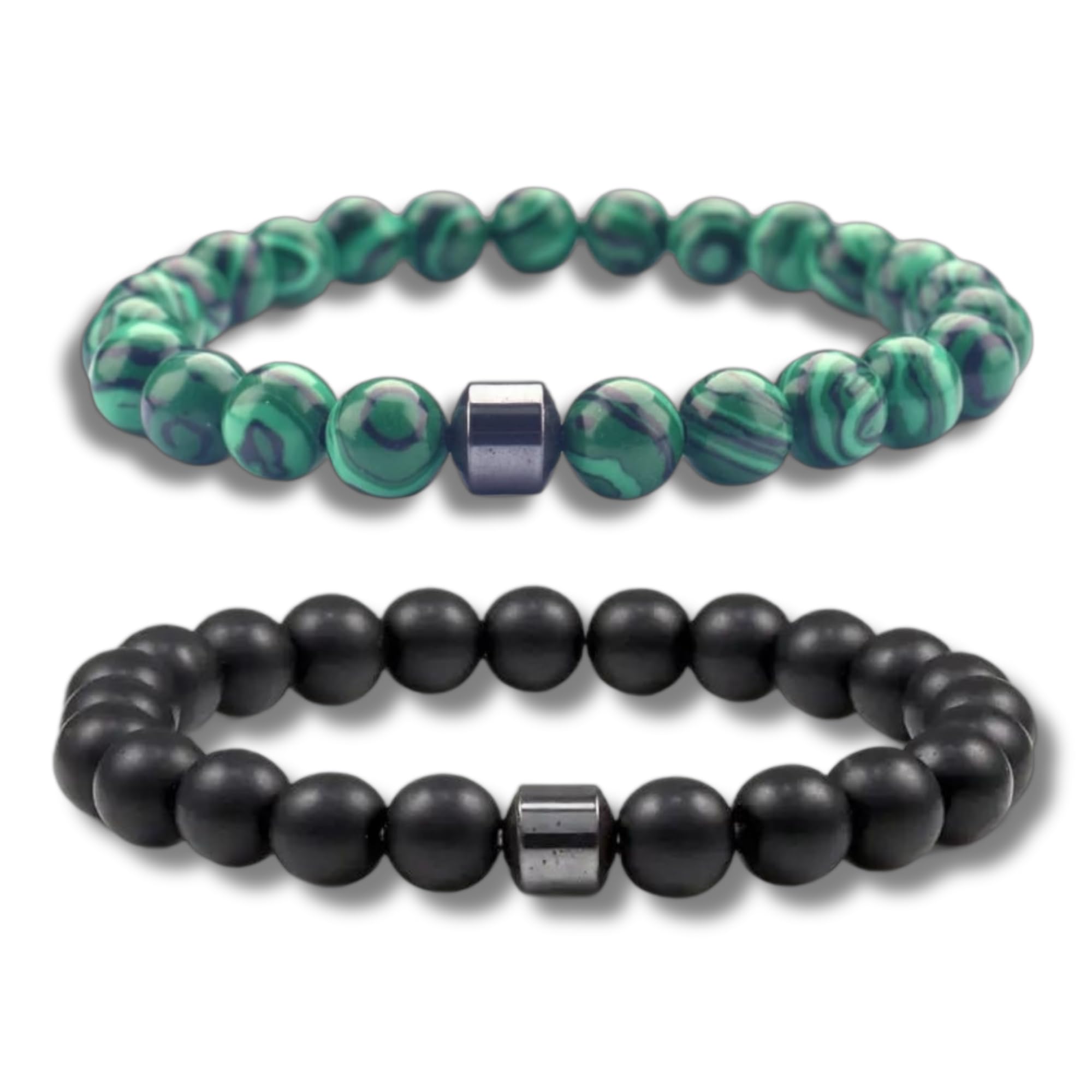 8 mm Natural Stone With Hematite Cylinder Charm Beads Men Women Unisex Combo|Couples|Friendship Bracelets (Green Malachite -Onyx) (B0DGW2Q1JZ) Amazon Price History, Amazon Price Tracker