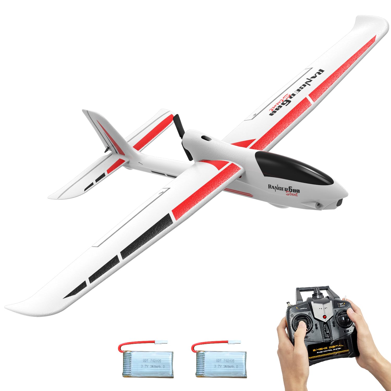VOLANTEXRC RC Glider Plane Ranger600 Stunt 4 CH Remote Control Airplane RTF with 6-Axis Gyro & 3 Modes Easy to Fly, 2.4GHz Radio Controlled Aircraft for Beginners & Adults (White)