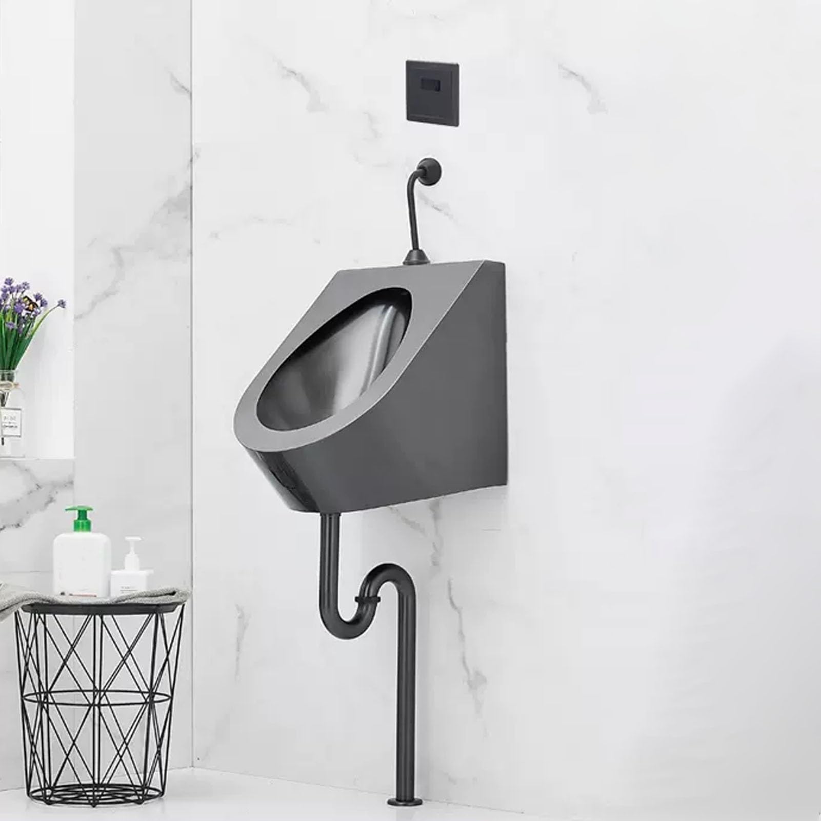 OTQEFTN Wall Mounted Sensor Urinal, Commercial Flushing Urinals with Automatic Flush System, Space-Saving Toilet Urinals for Men Spill Proof, for Public Places