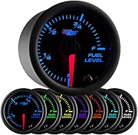 GlowShift Black 7-Color Fuel Level Gauge - 52mm Black Dial, Clear Lens for Gas & Diesel Vehicles
