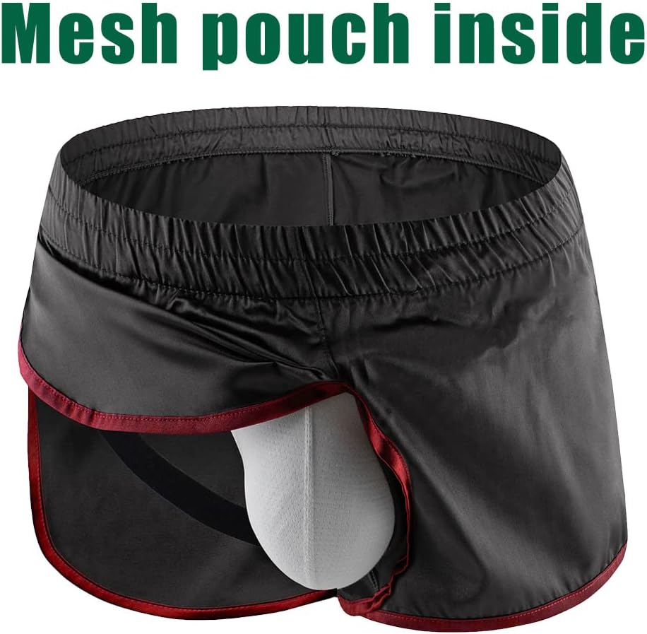 Rexcyril Men's Boxer Jockstrap Sexy Underwear, Silky Satin Split Side Gym Running Active Shorts - Image 4