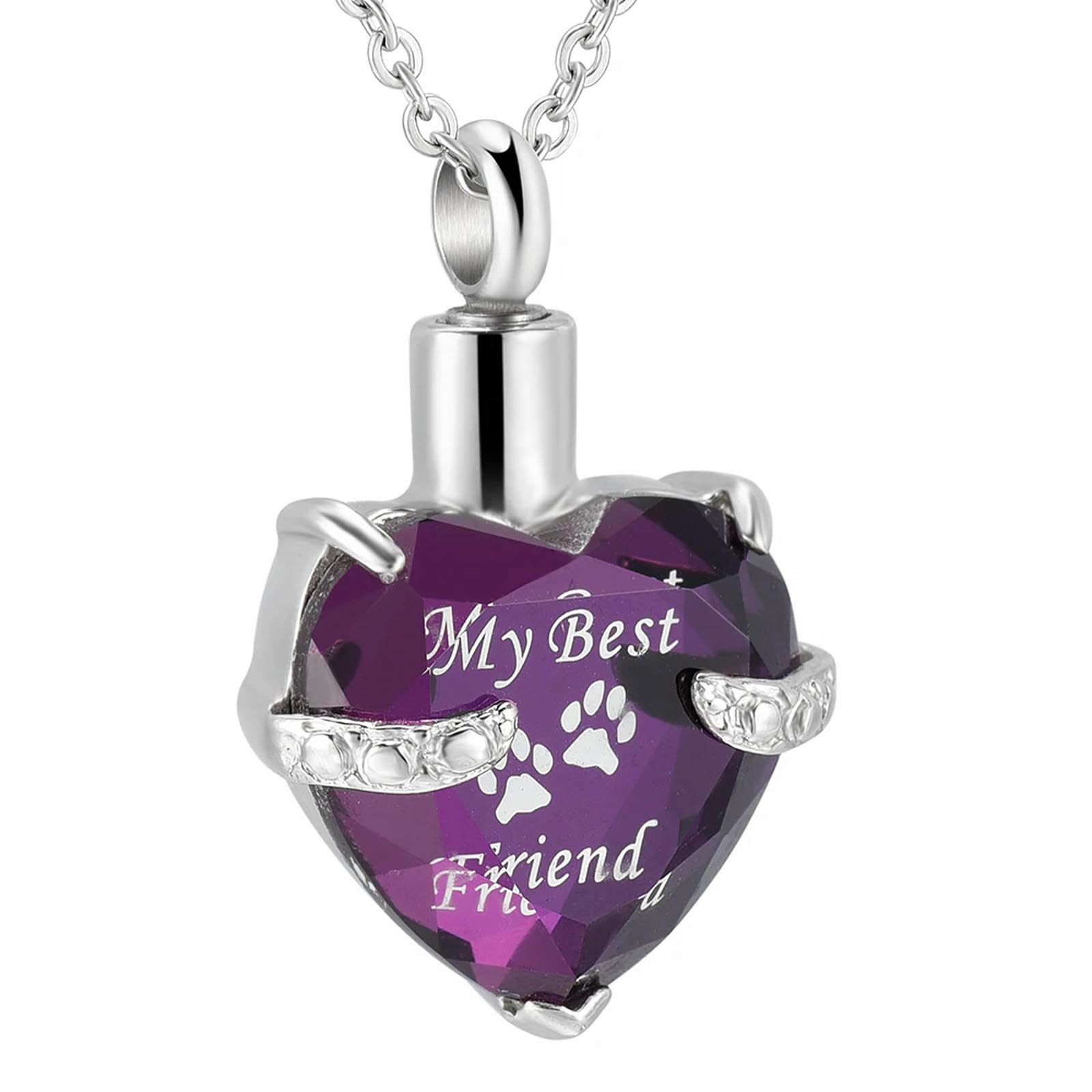 Bijou souvenir cœur violet en acier inoxydable, pendentif urne de prestige