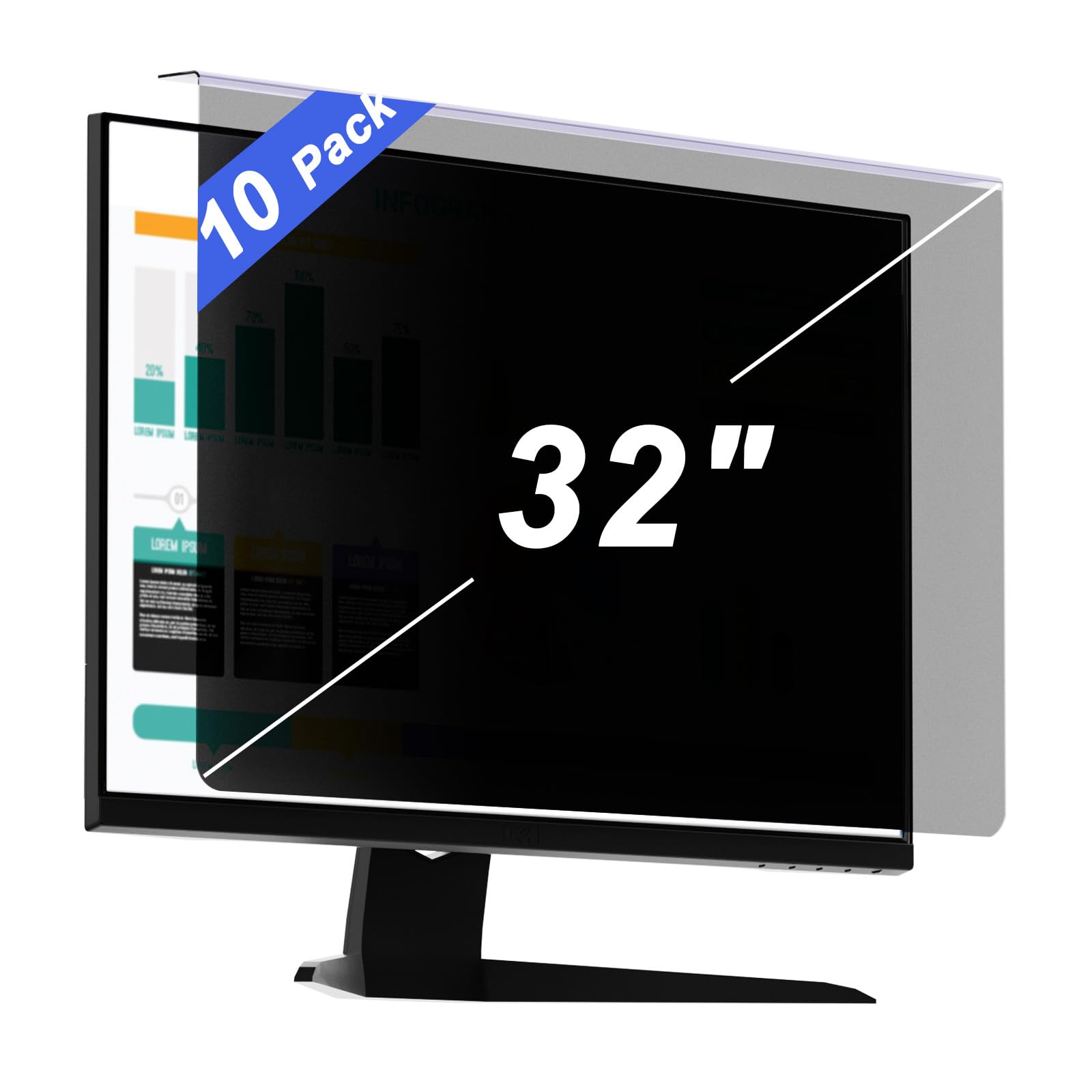 【10-Pack】 32 Inch Hanging Computer Privacy Screen | Anti-Spy | Blue Light