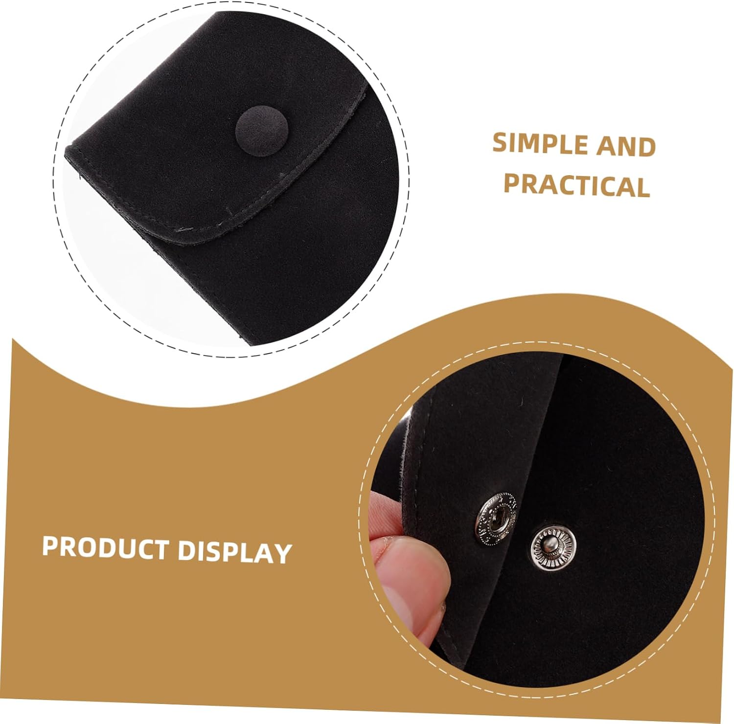 2pcs Black Cloth Snap Jewelry Storage Pouch for Gifts image 3