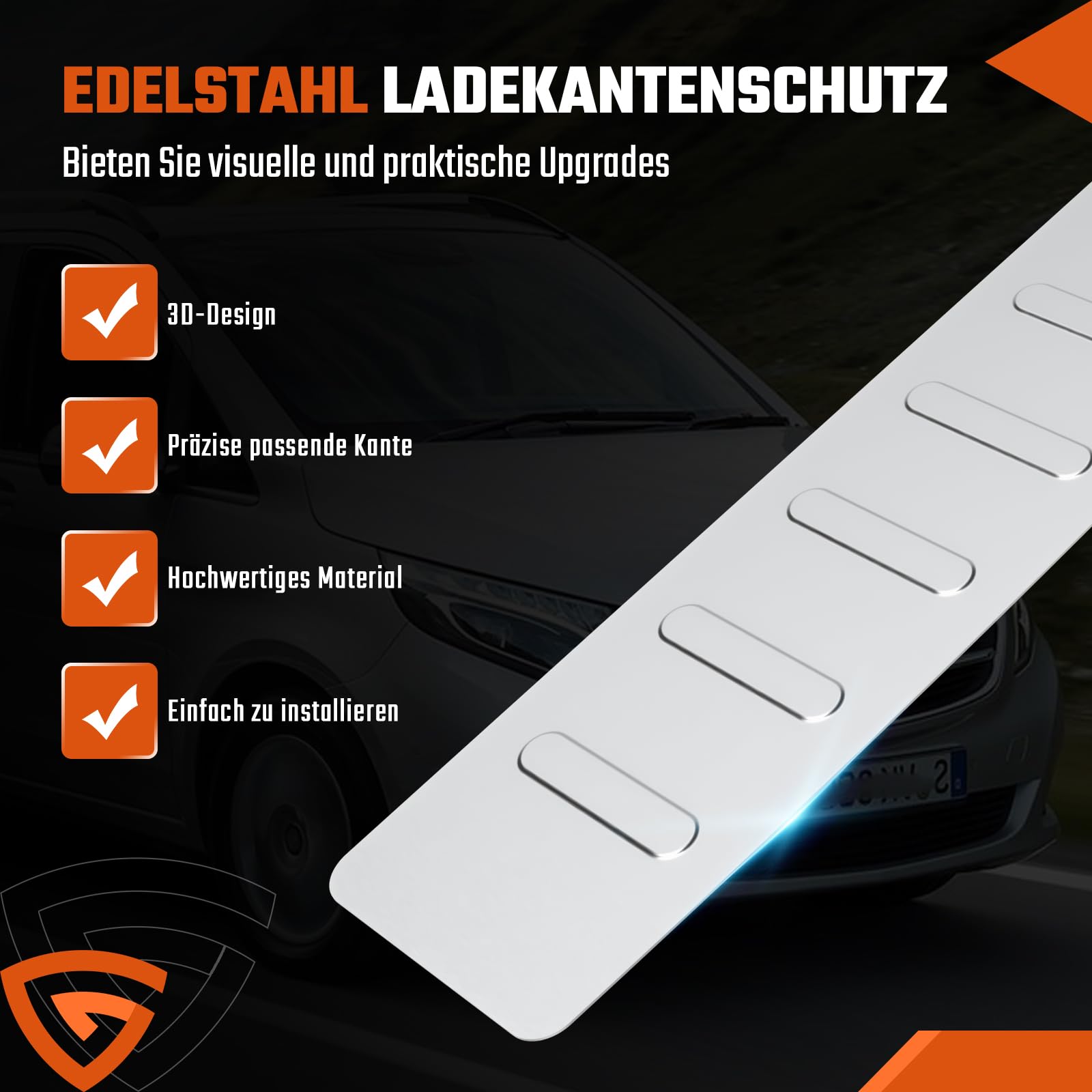 GEARMONSTER Protector de parachoques de acero inoxidable compatible con Vito y Clase V W447 a partir de 2014, brillante | Protección antiarañazos, acero inoxidable pulido, cinta adhesiva de doble cara preinstalada, fácil montaje