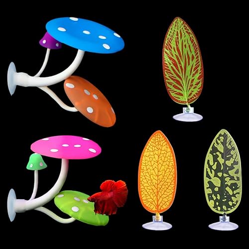 Hamaca de hongos Betta + almohadillas de hojas para pecera, silicona suave, almohadillas de juego de peces de acuario con ventosa, adorno de