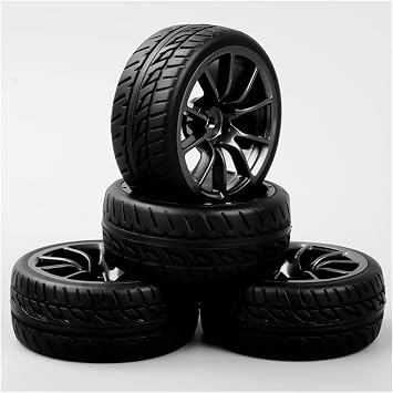 Tsolay 4PCS 1/10 RC Wheel Rims Rubber Tires Model PP0150 On Road Racing Car Black Wheel Modification Accessories