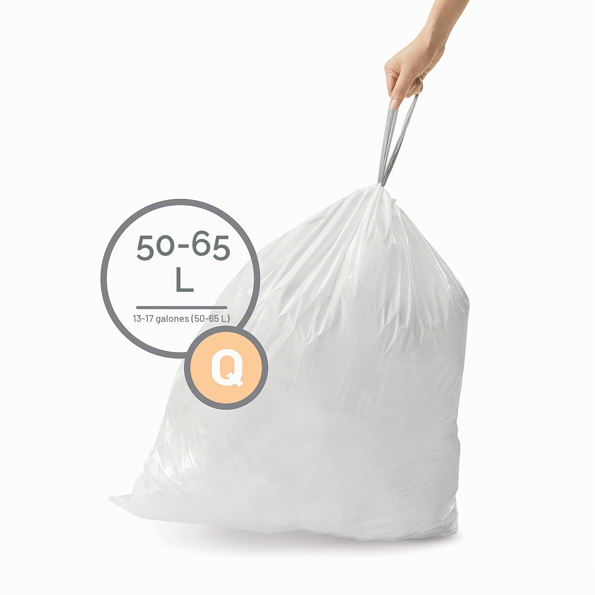 simplehuman CW0264 3 x paquete de 20 bolsas de basura a medida (60 bolsas), código Q, plástico blanco