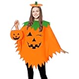 Halloween Pumpkin Costume for Women: Funny Adult Pumpkin Poncho Costumes for Halloween Cosplay Party Clothes with Headband Bag