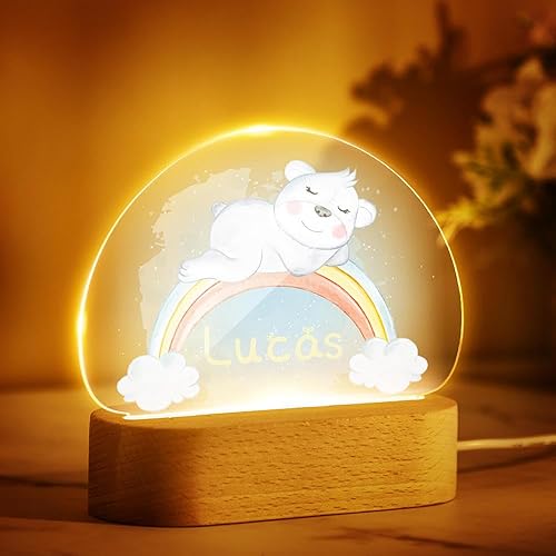 VEELU Regalos personalizados para niños, luz nocturna con nombre personalizado con lindos animales, lámpara LED acrílica para bebé, regalo de
