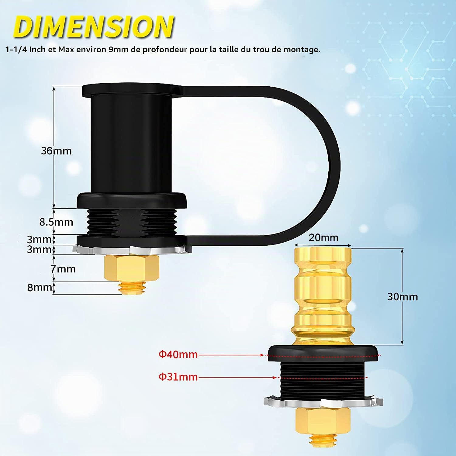 Greluma 1 Paire Borne de charge de batterie 250 A M10, bornes de batterie à distance de 3/8" avec couvercle étanche, borne de chargeur de batterie de 20 mm pour camion, bateau, ATV, canette