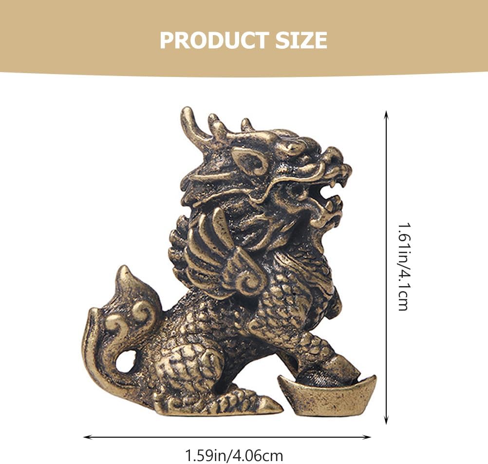 Amosfun Decorative Kylin Statue Desktop Kylin Ornament Copperware for Money Desk Decor Aesthetic Home Office Tea Room Display 1.61 X 1.59 X 0.78 in 1 Piece image 2