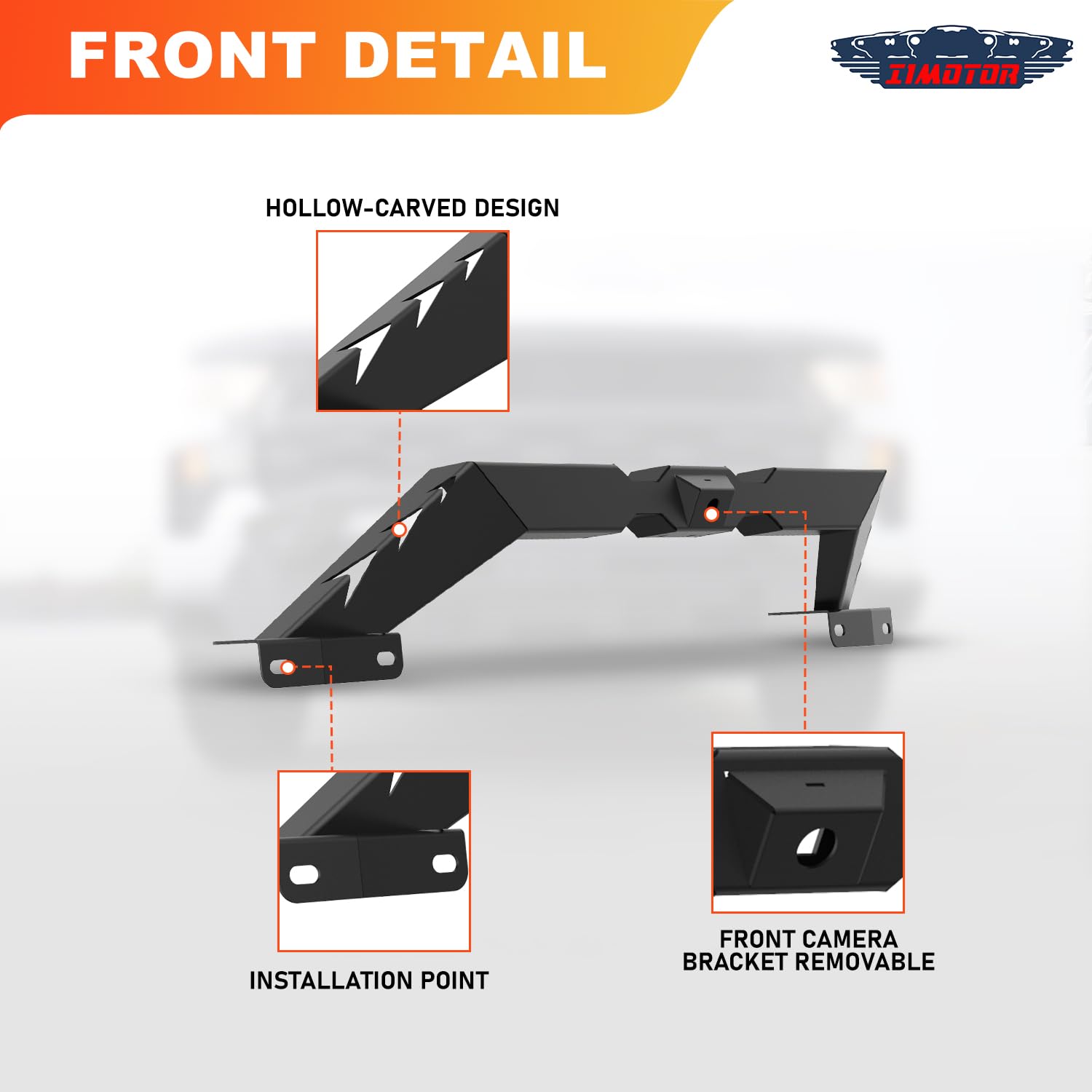 I1MOTOR Bull Bar for 202-2025 Ford Bronco (Not for Bronco Sport), Front Bull Bar with 22-Inch LED Light Brackets, Front View Camera Brackets, Black Textured Finish (3C)