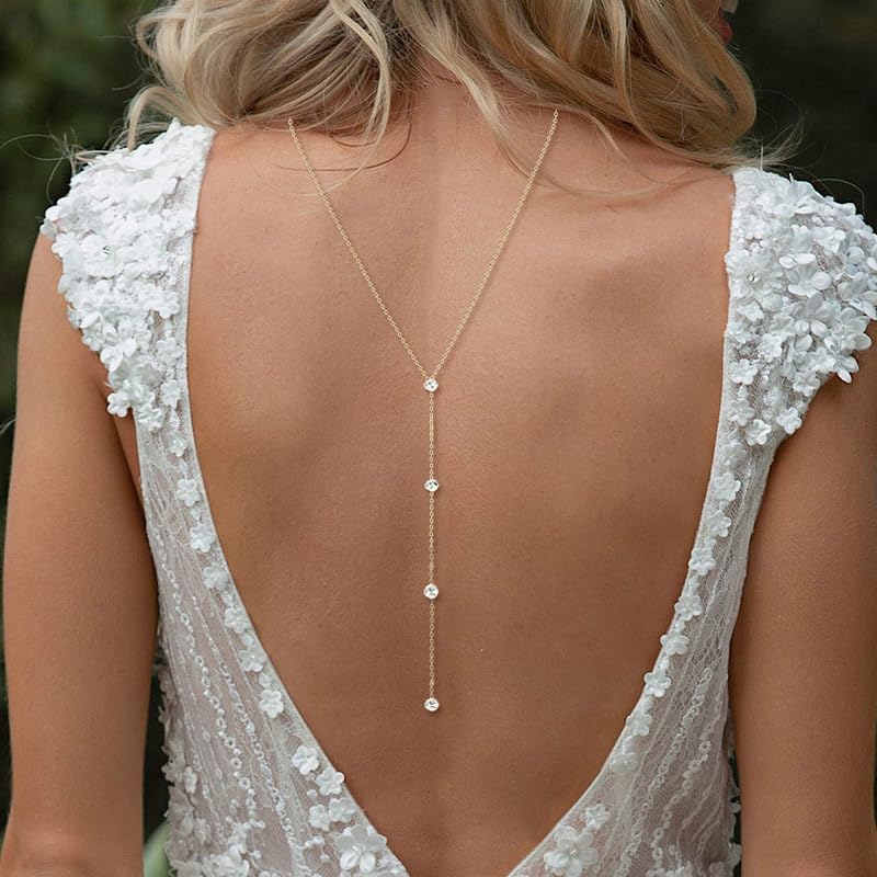 Joyería para vestidos sin espalda con collar de cadena trasera ajustable para mujer 2