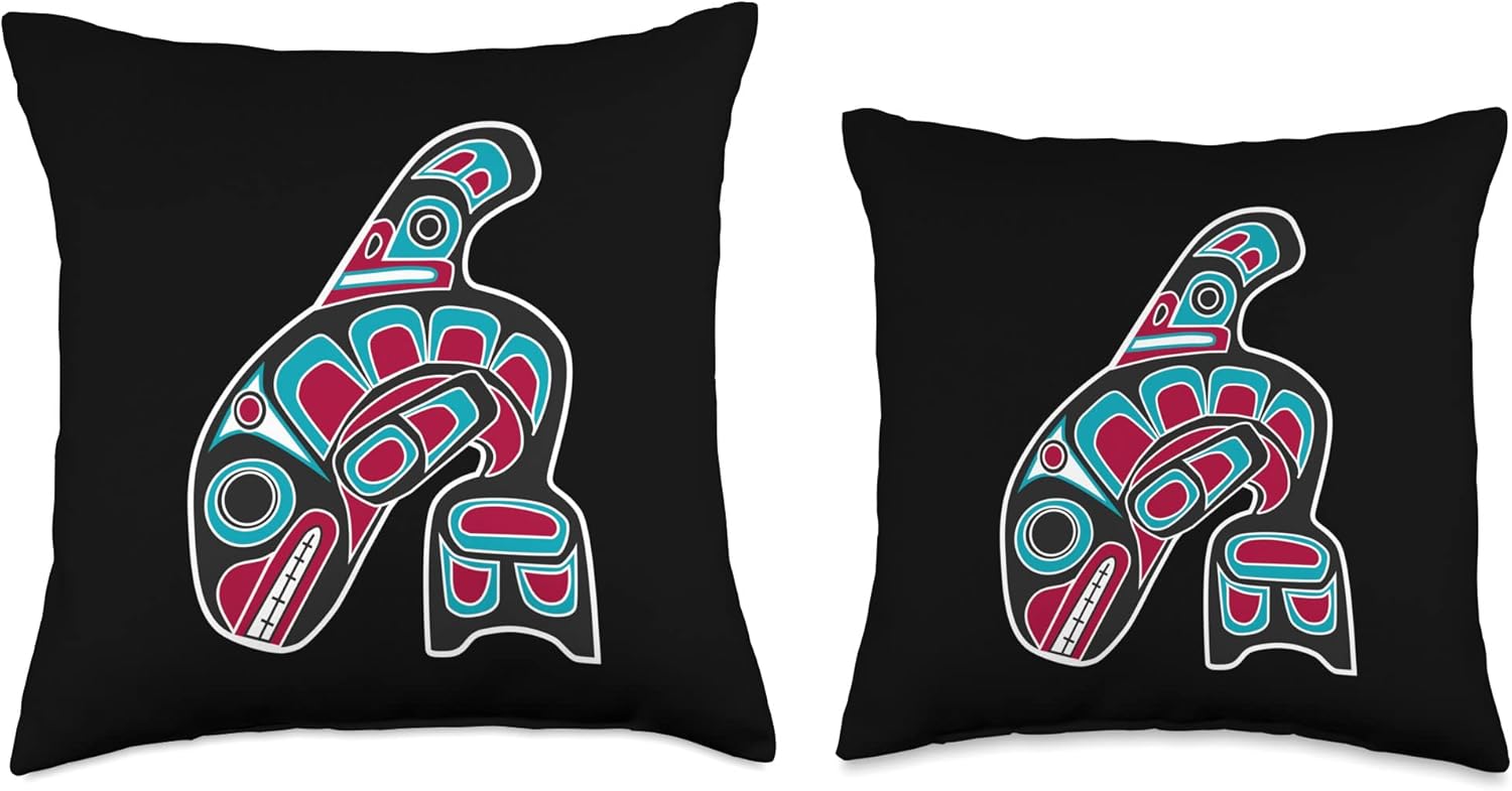 Orca Whale Alaska Haida Tribal Art - Native American Totem Throw Pillow