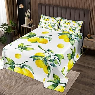 Lemon Bedspread for Girls Boys Kids Botanical Lemon Pattern Quilted Coverlet Room Decorative Tropical Fruit Coverlet Set Yellow Green Quilted Room Decor Queen Size