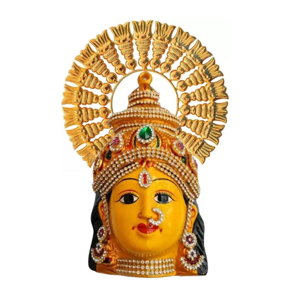 Stone Decorated Varalakshmi Face Idol with Gold Plated Arch for God Idol/Varalakshmi Amman Face Laxmi Mukhota for Pooja Decoration-image-17