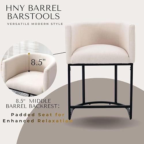 Miniatura 4 de HNY Modern Counter Height Linen Fabric Upholstered Counter Stools Set of 2, 24 Inch Kitchen Island Stool with Black Tubular Frame, Cream 24 pulgadas