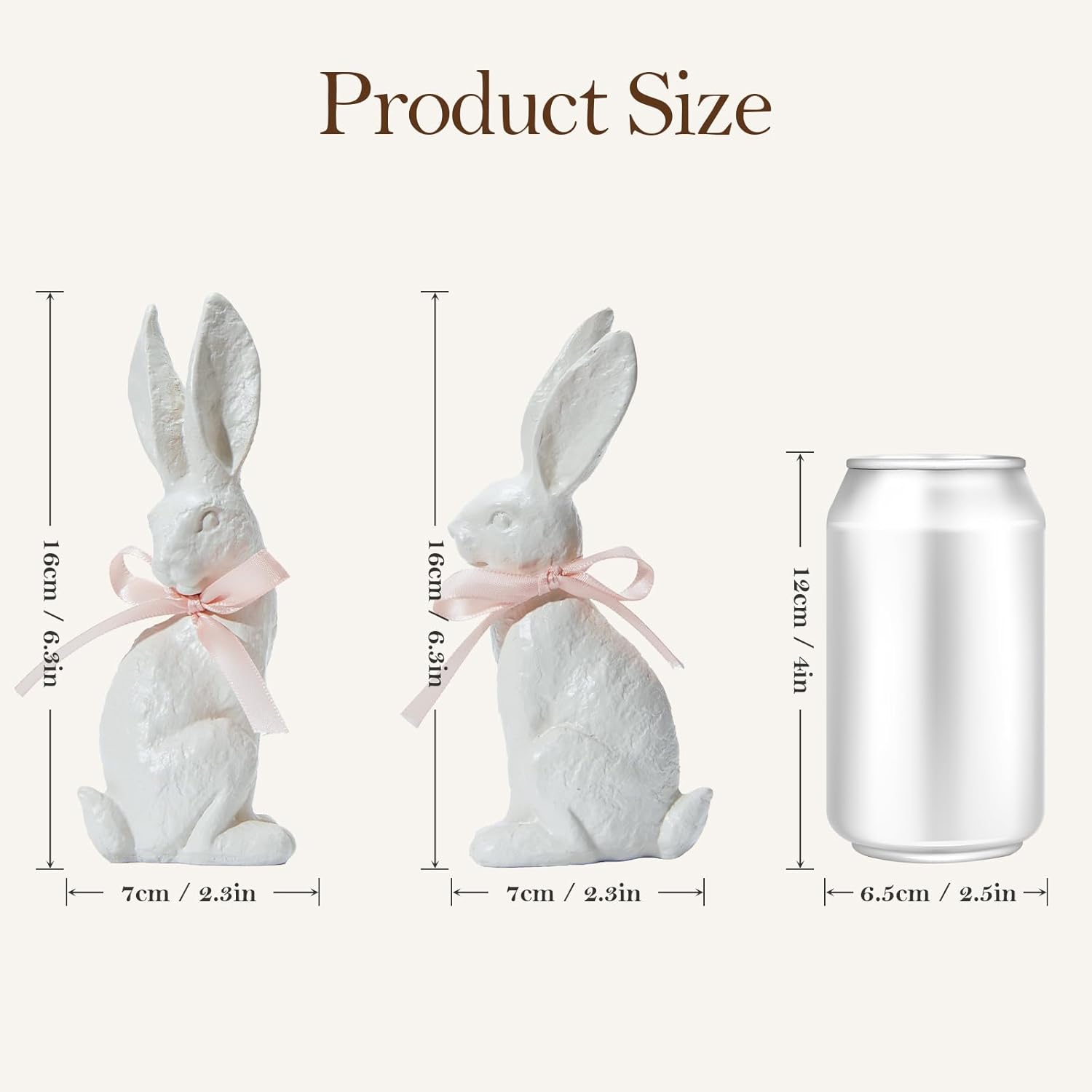 WDS WONDROUS Easter Decorations Bunny Figurines Set, Realistic Bunnies 2-Pcs White Resin Textured with Pink Bow, Nordic Spring Farmhouse Tabletop Decor Gift for Mantel Shelf Home Office