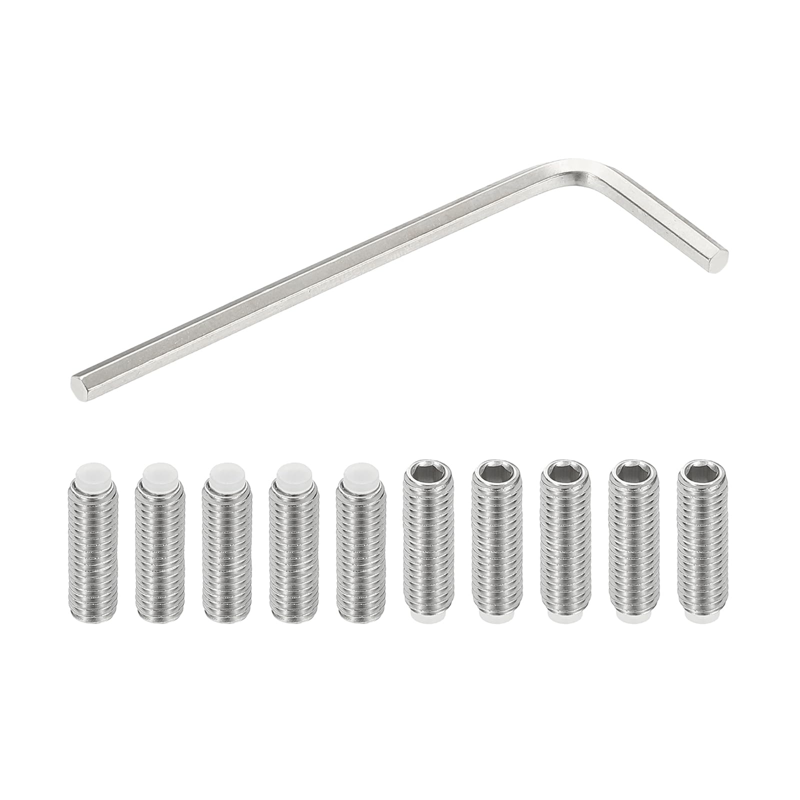 PATIKIL M5x16mm Nylon Tip Grub Screw, 10pcs 304 Stainless Steel Metric Hex Socket Head Cup Point Bolt Anti Slip Internal Hex Drive Hardware with l Key Wrench — image 1