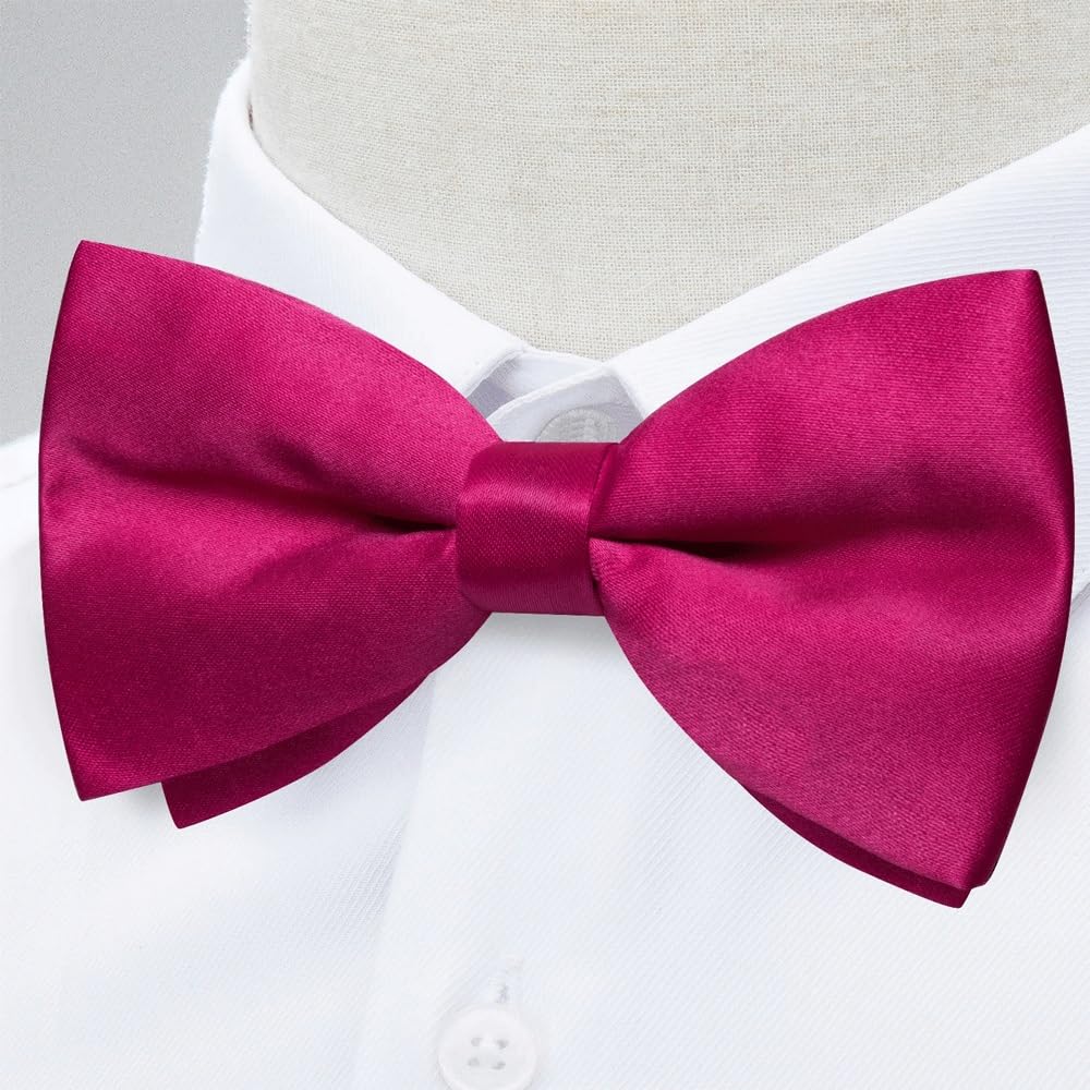 JFDBGU Solid Pre-tied Bowtie Bow Tie Pocket Square Cufflinks Sets for Man Adjustable Silk Knots Wedding Party