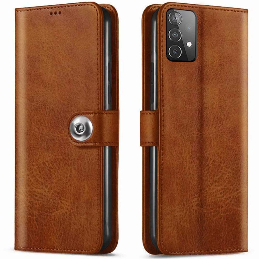 TheGiftKart Genuine Leather Finish Flip Cover Back Case for Samsung Galaxy A72 | Inside Pockets Inbuilt Stand | Wallet Style Back Case | Designer Button Magnet Closure (Faux Leather | Brown) (B08X4C6TBR) Amazon Price History, Amazon Price Tracker
