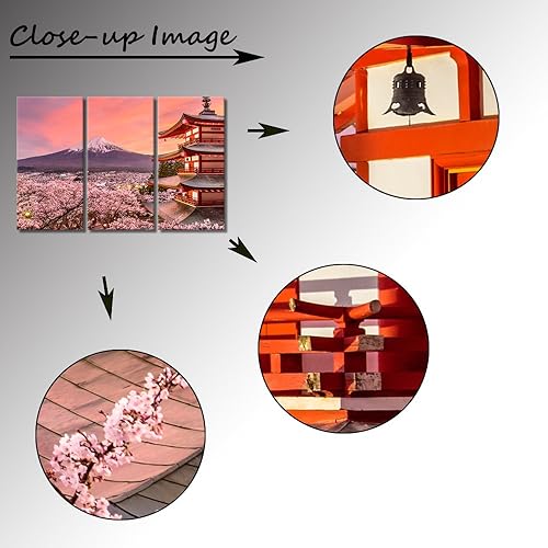 Miniatura 6 de 3 paneles de decoración de pared de paisaje Japón Chureito Pagoda y Monte Fuji en la primavera con flores de cerezo pintura de paisaje enmarcado
