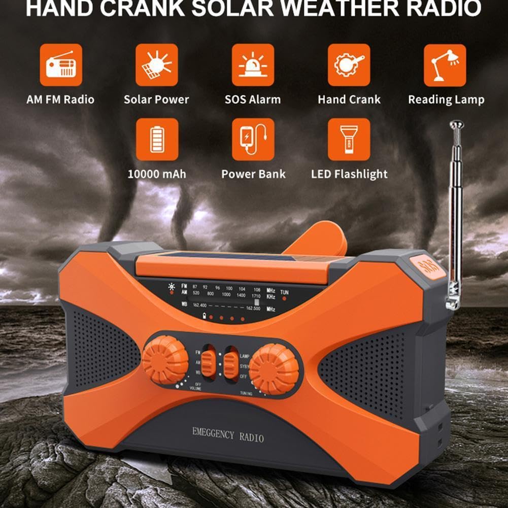 Portable Emergency Radio, 10000 mAh Dual StoperPaker Practical Crank Radio AM/FM/NOAA con caricabatterie SOS SOS per all'aperto