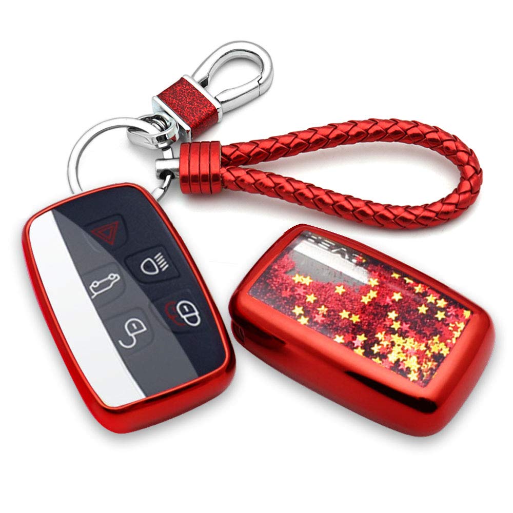 Key Fob Cover Quicksand Key Case key Chain Key Holder for Land Rover Range Jaguar - red - Large