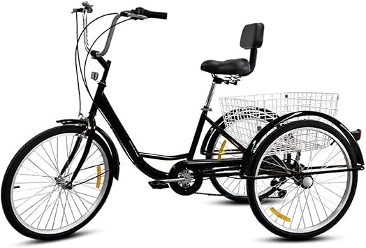 Adult Tricycle Three Wheel Bike 3 Wheel Bikes 24 Inch Cruise Trike 7 Speed Adult Bicycle with Large Basket & Seat Backrest for Recreation Shopping Picnics Exercise Cycling Pedalling