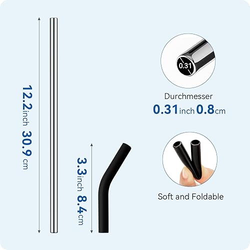 Miniatura 4 de Pajitas de metal con punta de silicona para vaso Stanley de 40 onzas, popotes reutilizables para vaso de 40 onzas, 3 puntas rectas de 13.3 pulgadas
